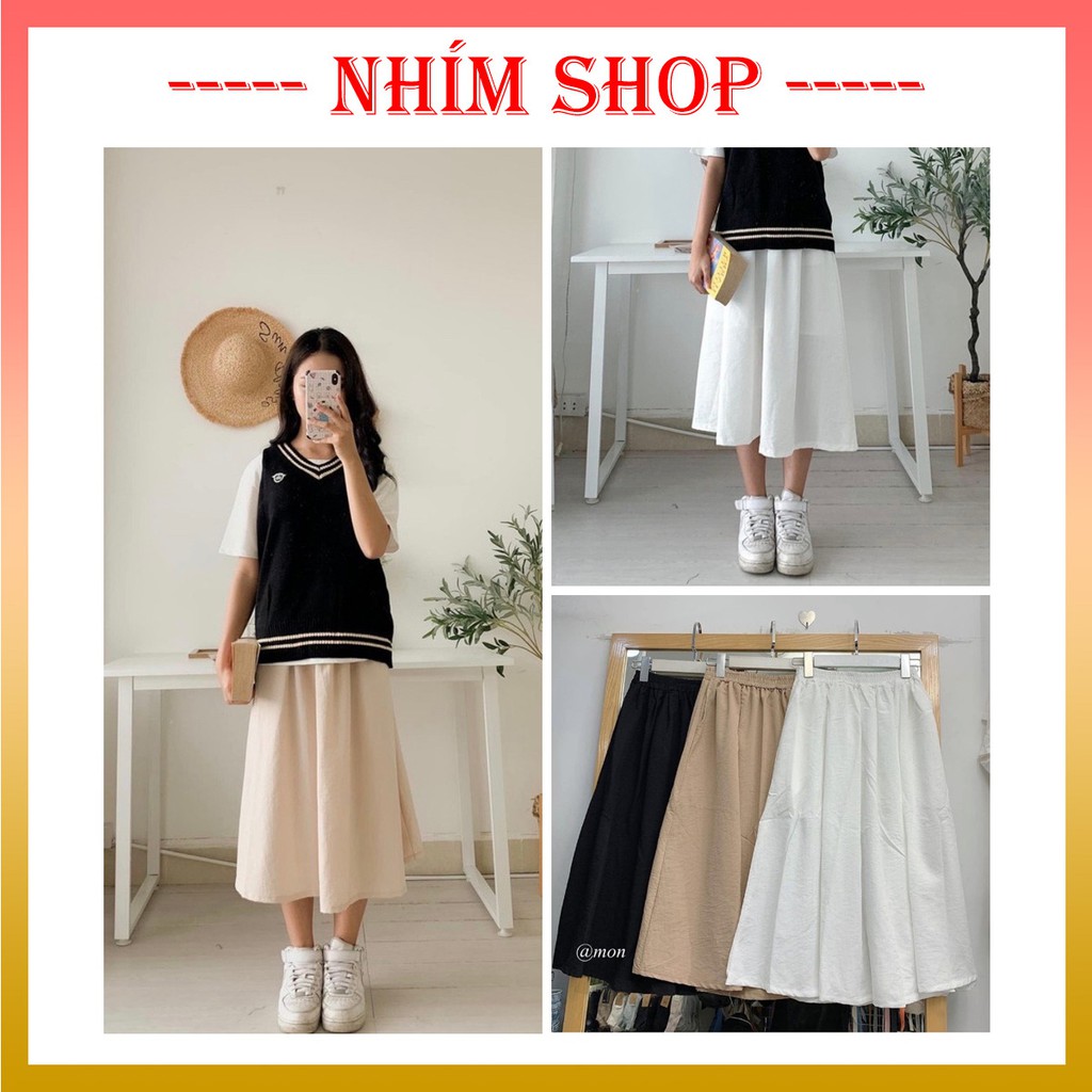 Chân váy đũi ulzzang ♥️ Chân váy đũi kiểu dáng Hàn Quốc có túi xẻ - NhimShop CV04