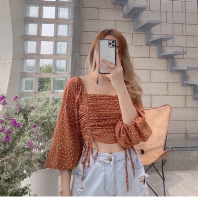 🌸 Áo Croptop rút nhún 2 bên