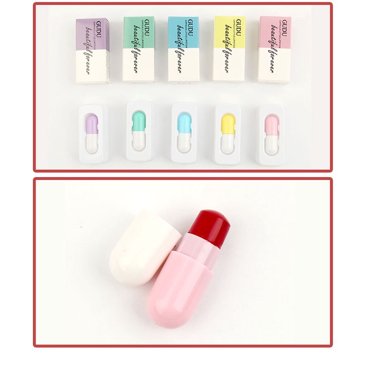 Son Môi Mini Dưỡng Ẩm Chống Thấm Nước Không Dễ Phai Màu Thiết Kế Hình Viên Con Nhộng Độc Đáo