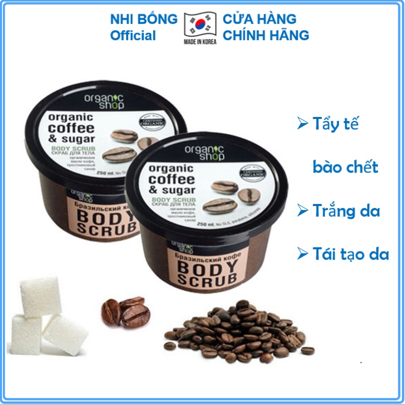 Tẩy da chết Body - Tẩy tế bào chết toàn thân Organic Shop Dưỡng Da Trắng Sáng Của Nga 250ml