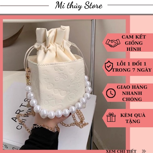 (Sẵn) Túi nữ thời trang mẫu hộp phối chuỗi ngọc siêu cưng hot hit kèm ảnh thật
