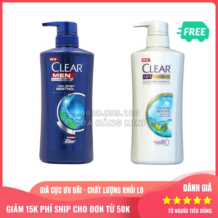 Combo 2 Chai Dầu Gội Đầu Sạch Gàu Gồm 1 Chai Clear Men Cool Sport Và 1 Clear Bạc Hà Mát Lạnh