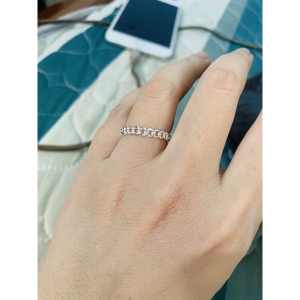 Nhẫn trơn bản vuông mắt xích đôi xoay tròn bạc thật phủ vàng trắng NGỌC MẬU sành điệu
