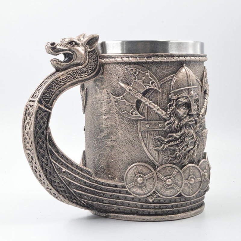 Cốc Uống Bia Bằng Thép Không Gỉ Phong Cách Vikings Retro