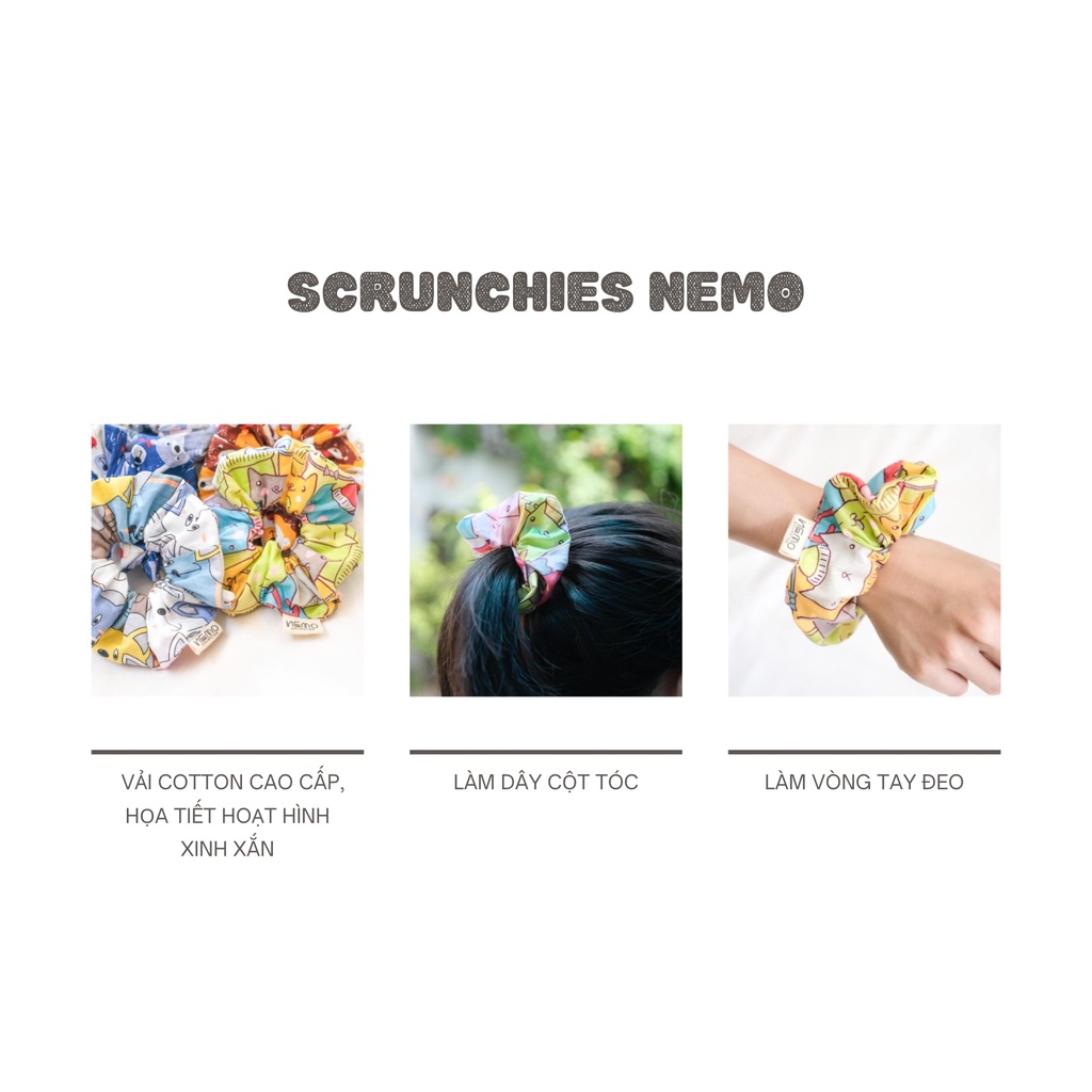 Cột tóc vải Scrunchies Nemo Handmade phôm phồng to họa tiết hoạt hình dễ thương - CTTC