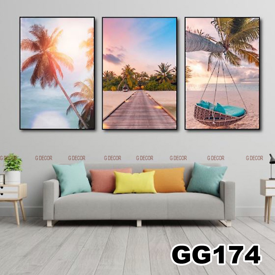 Tranh treo tường canvas khung gỗ 3 bức phong cách hiện đại Bắc Âu tranh phong cảnh trang trí phòng khách phòng ngủ 104