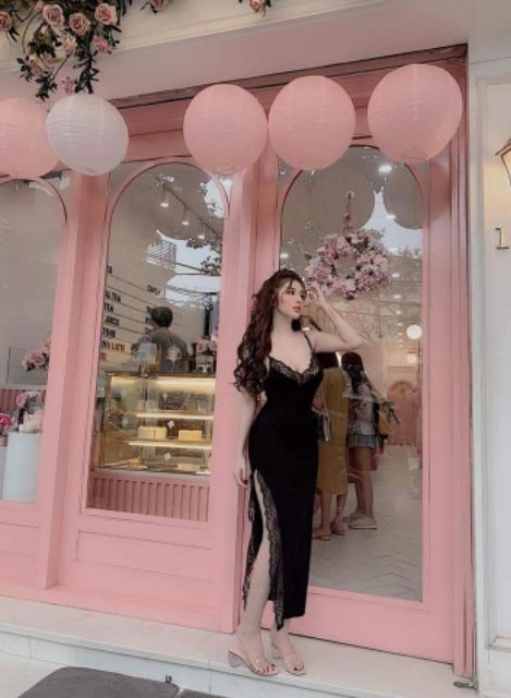 Đầm maxi 2 dây viền ren