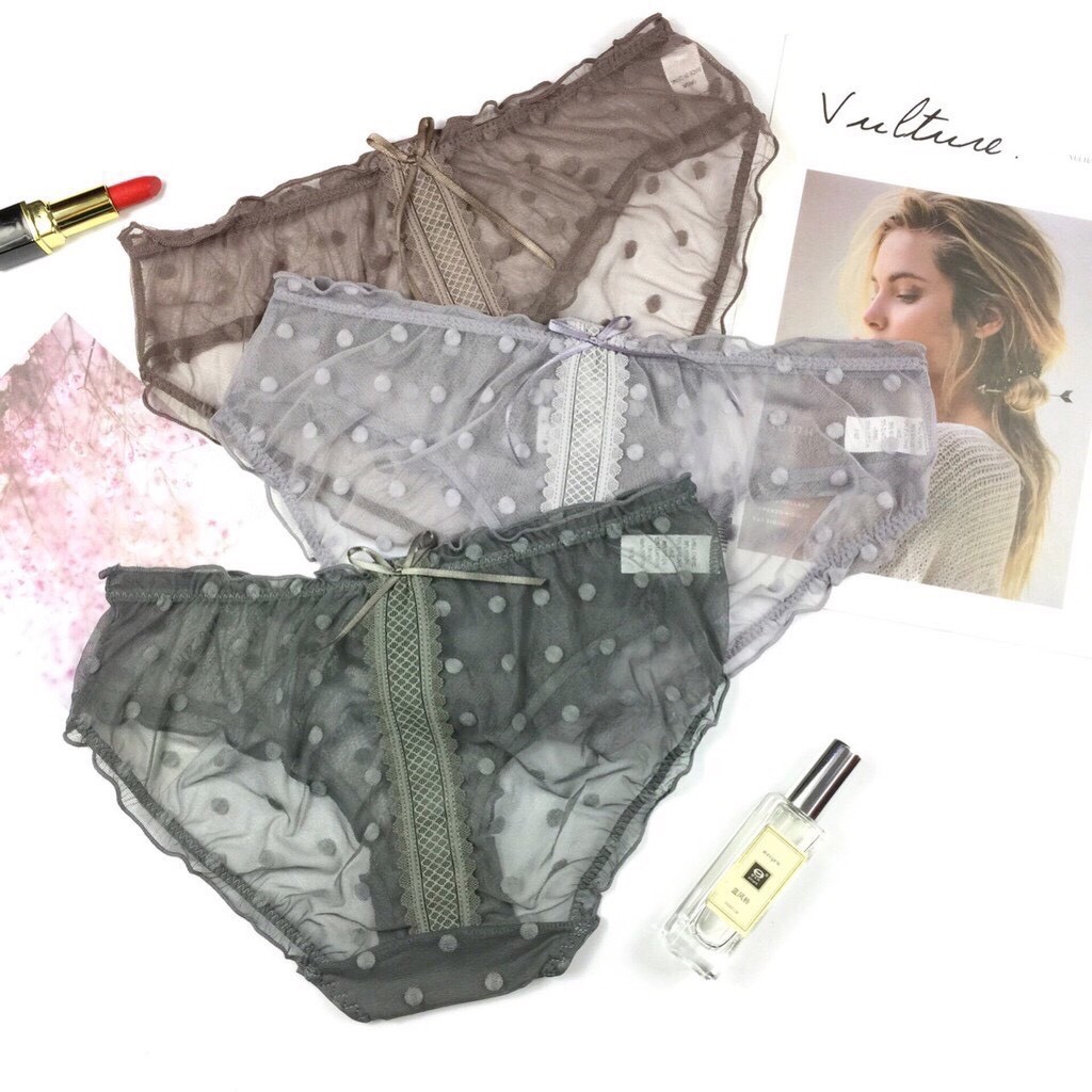 Quần lót ren tàng hình Midori dễ thương, Quần lót nữ tiết chấm bi kháng khuẩn gơi cảm R453