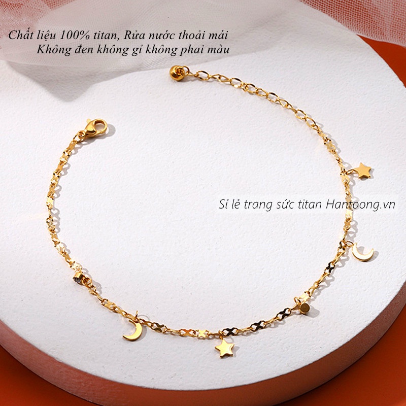Lắc chân titan nữ không gỉ hình trăng sao dễ thương mạ vàng 18k phong cách hàn quốc