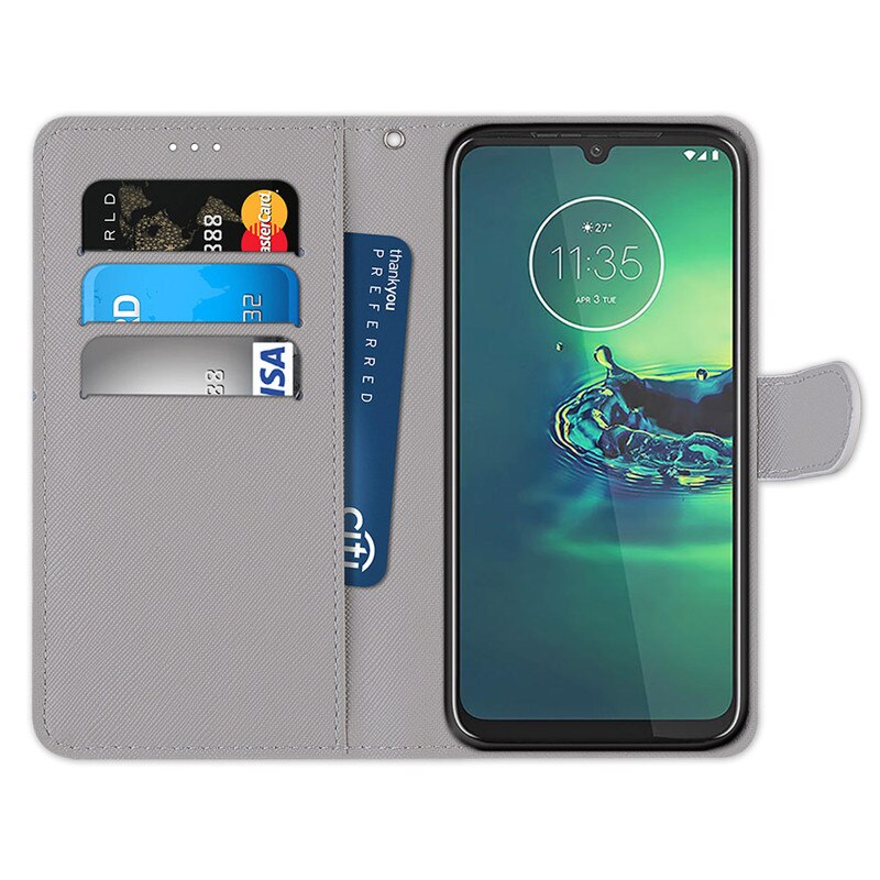 Dễ Thương Bao Da Điện Thoại Nắp Lật Kèm Ví Hình Động Vật Cho Motorola Moto G8 Plus G7 Power G6 Play Etui Moto One Macro E6 Play E5 E4 Plus Ốp