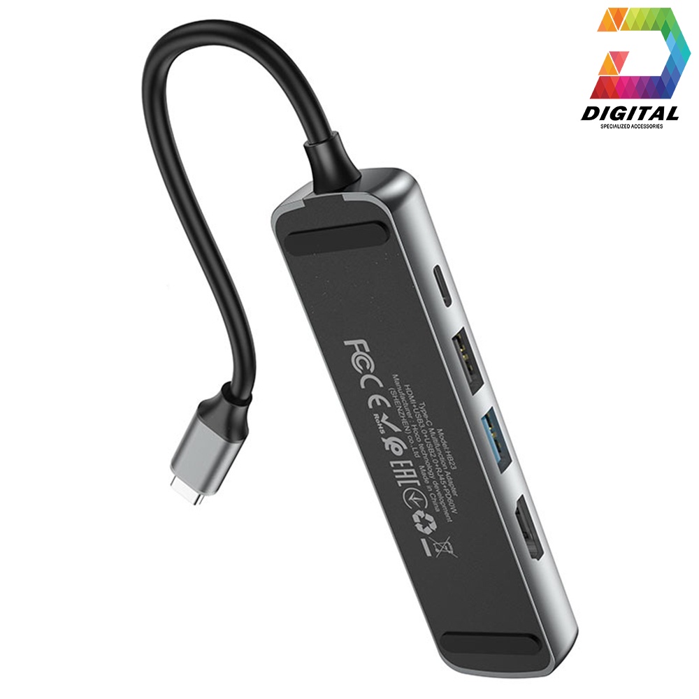 Hub Hoco HB23 5 in 1 Chuyển Type C Ra USB 3.0 + HDMI + RJ45 + PD60W Chính Hãng ( USB C Multimedia Adapter )