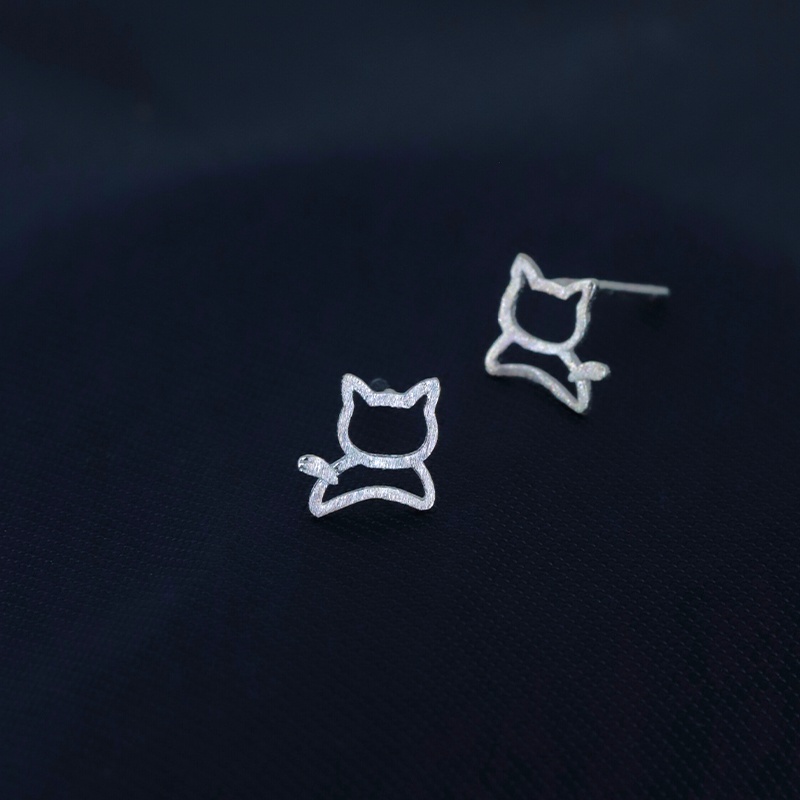 Đôi khuyên tai bạc nữ mèo con cute Asimi, bông tai bạc Ý S925 thú cưng đơn giản Little Cat KT24