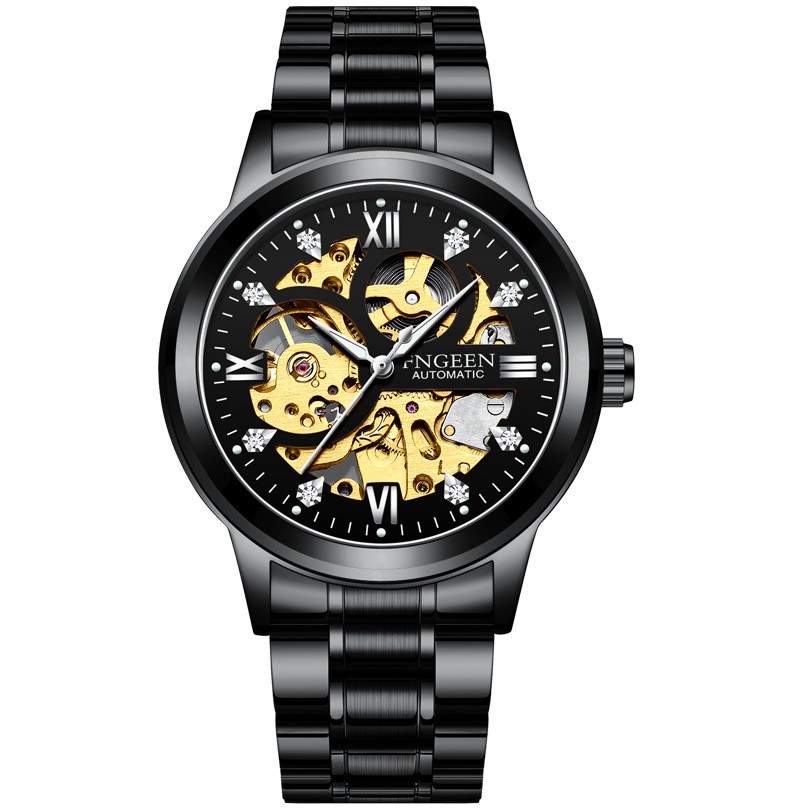 Đồng hồ thời trang cơ tự động - lộ cơ (skeleton) nam dây thép FNGEEN PKHRFNG004 (đen)