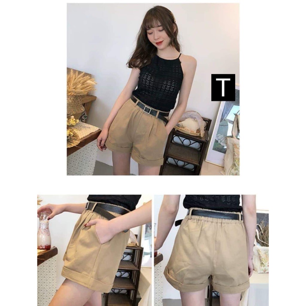 [Kèm thắt lưng Quần đùi kaki nữ gập gấu DTR0319 | BigBuy360 - bigbuy360.vn