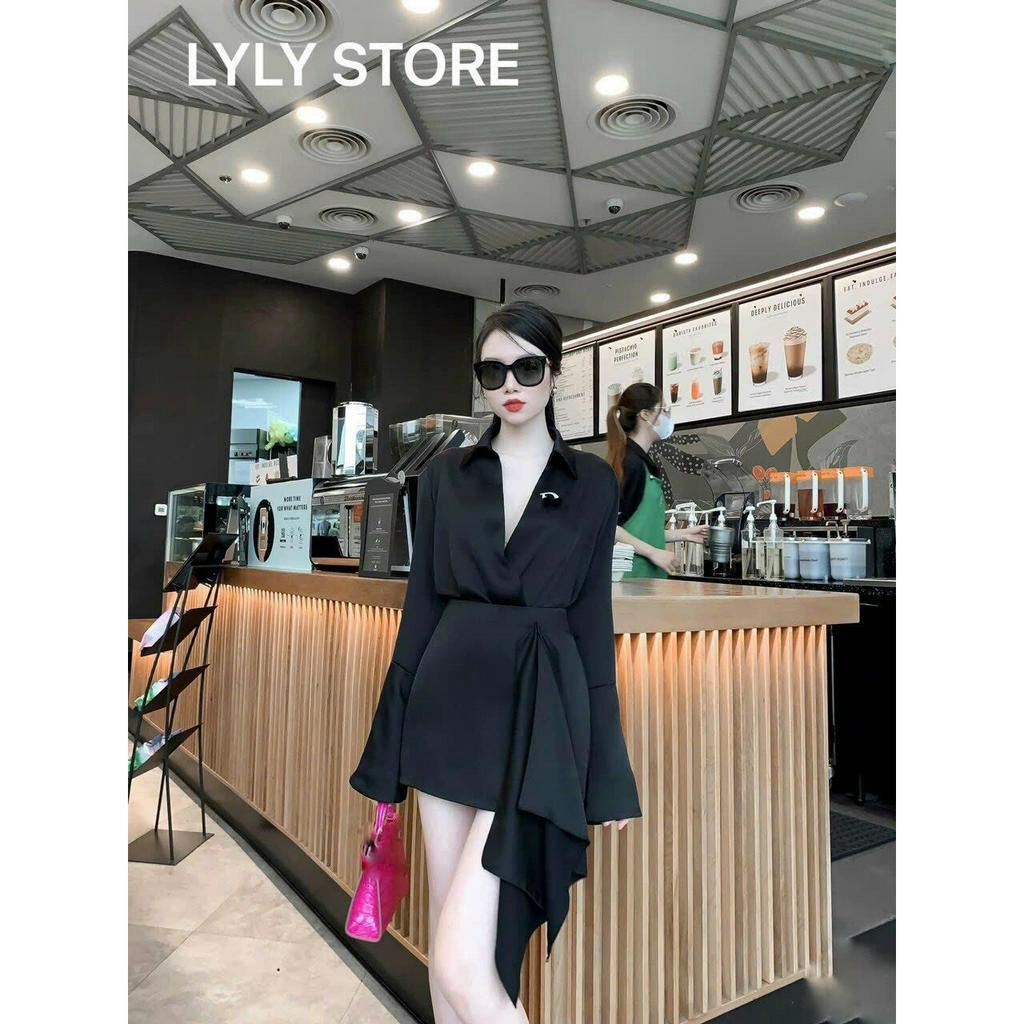 Sét bộ đồ nữ áo cổ sơ mi tay dài phối quyết nhung mềm mịn xinh xắn mix chân váy xòe bèo quý phái dự tiệc đi chơi