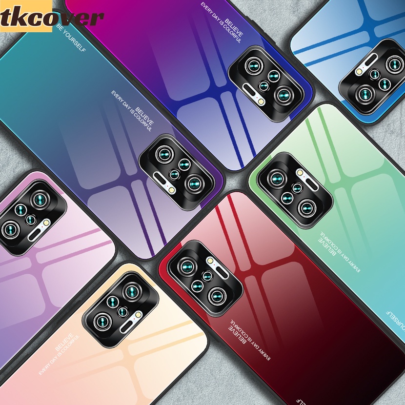 Ốp Điện Thoại Mặt Kính Cường Lực Màu Gradient Khung TPU Mềm Cho Xiaomi Redmi Note 11 10 Pro 11S 10S Redmi 10 Prime