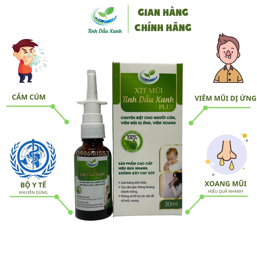 Xịt Mũi Chiết Xuất Thiên Nhiên Dùng Cho Cúm, Viêm Mũi Dị ứng, Viêm Xoang Tác Dụng Nhanh Thông Mũi Hiệu Qủa Chai 30ml