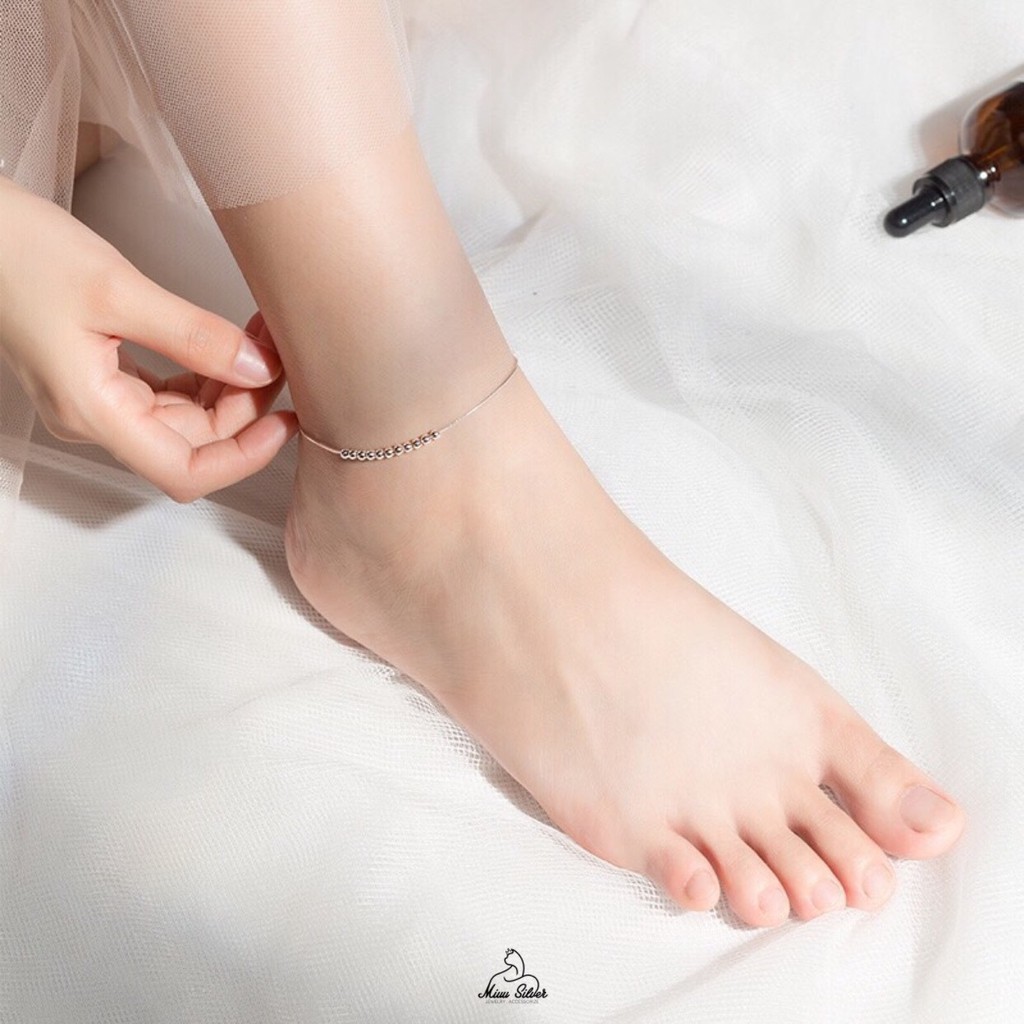 Lắc chân bạc Miuu Silver, vòng đeo chân đính bi nhỏ Gem Anklet | BigBuy360 - bigbuy360.vn