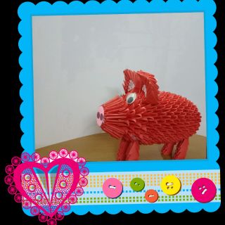 Heo con may mắn bằng giấy xếp origami