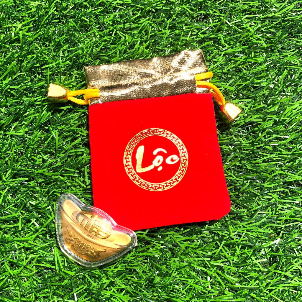 Thỏi Vàng Thần Tài Mạ Vàng Kèm Túi Gấm Phúc Lộc , Làm Quà Tặng Cực Vip Khai Lộc