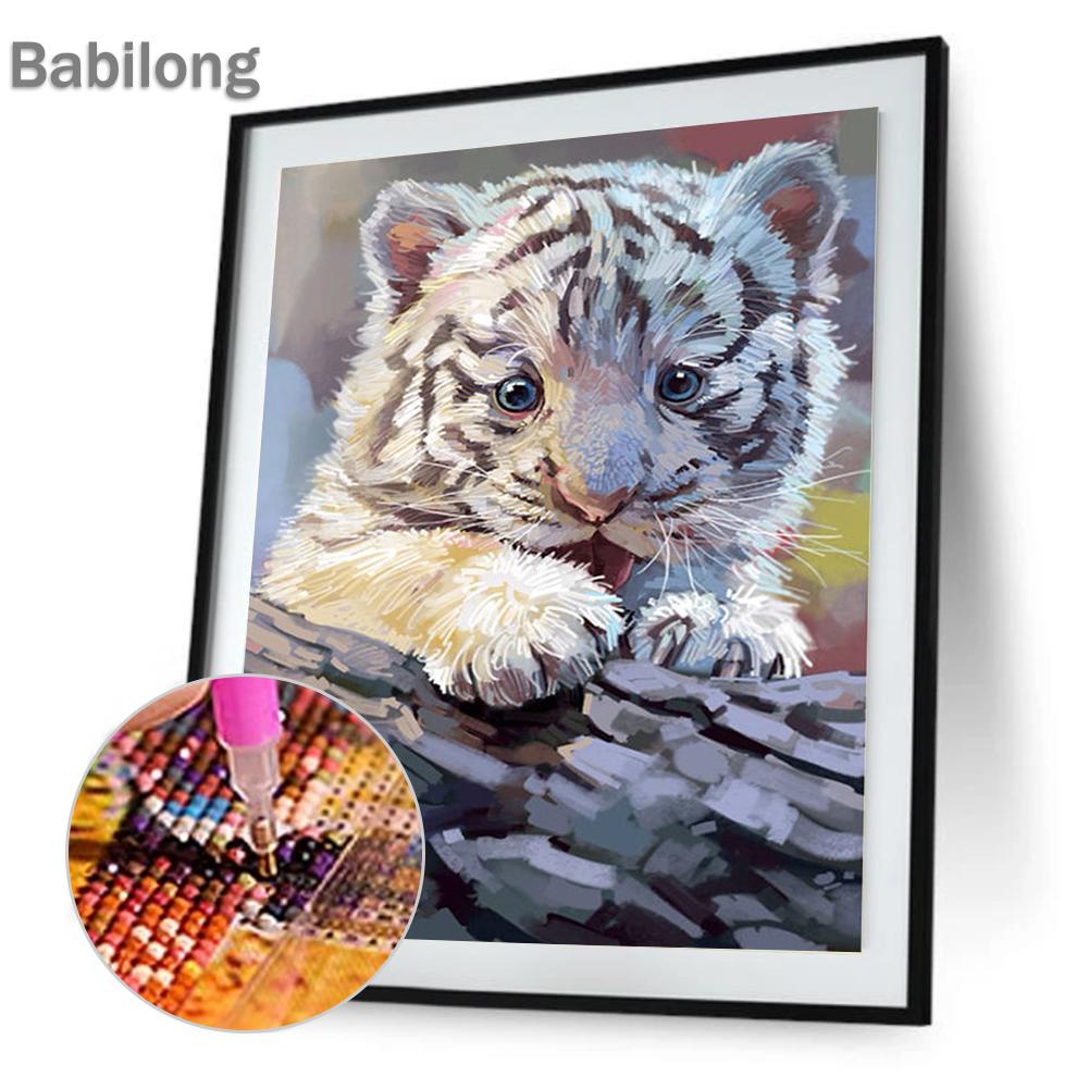 Tranh thêu chữ thập đính đá kim cương 5D DIY hình vẽ hổ con