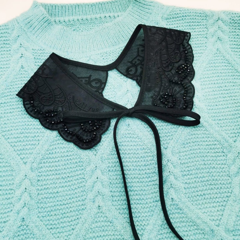 Yoioi Khăn Choàng Cổ Giả Thêu Ren Đính Hạt Và Hoa Mini Ngọt Ngào Có Thể Tháo Rời Trang Trí Phong Cách