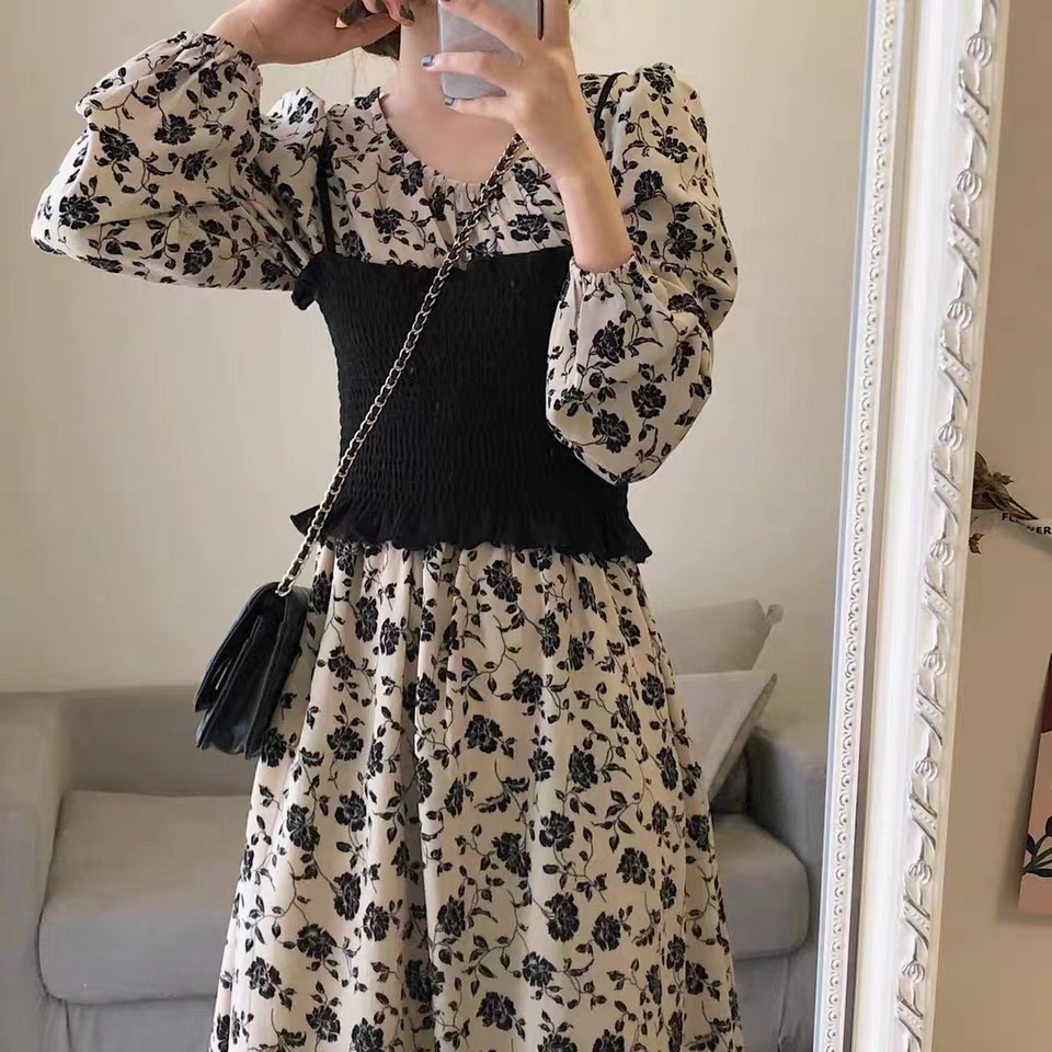 Bộ đầm hoa tay phồng thời trang hàn quốc dành cho nữ