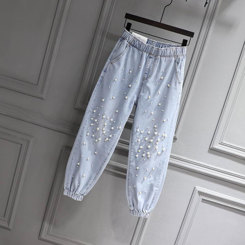 Quần Jeans Nữ Dài Lưng Cao Đính Hạt Thời Trang