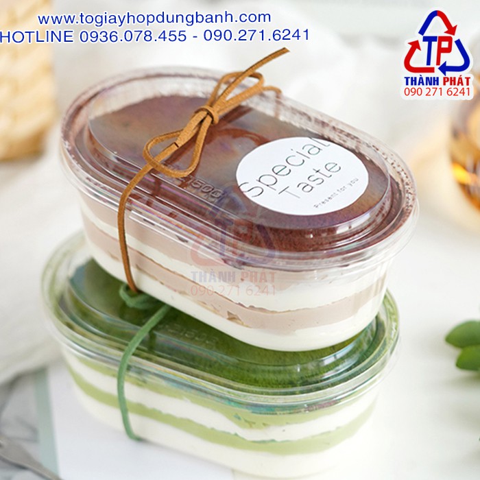 Hộp oval đựng tiramisu - Hộp đựng bánh lạnh XY150G