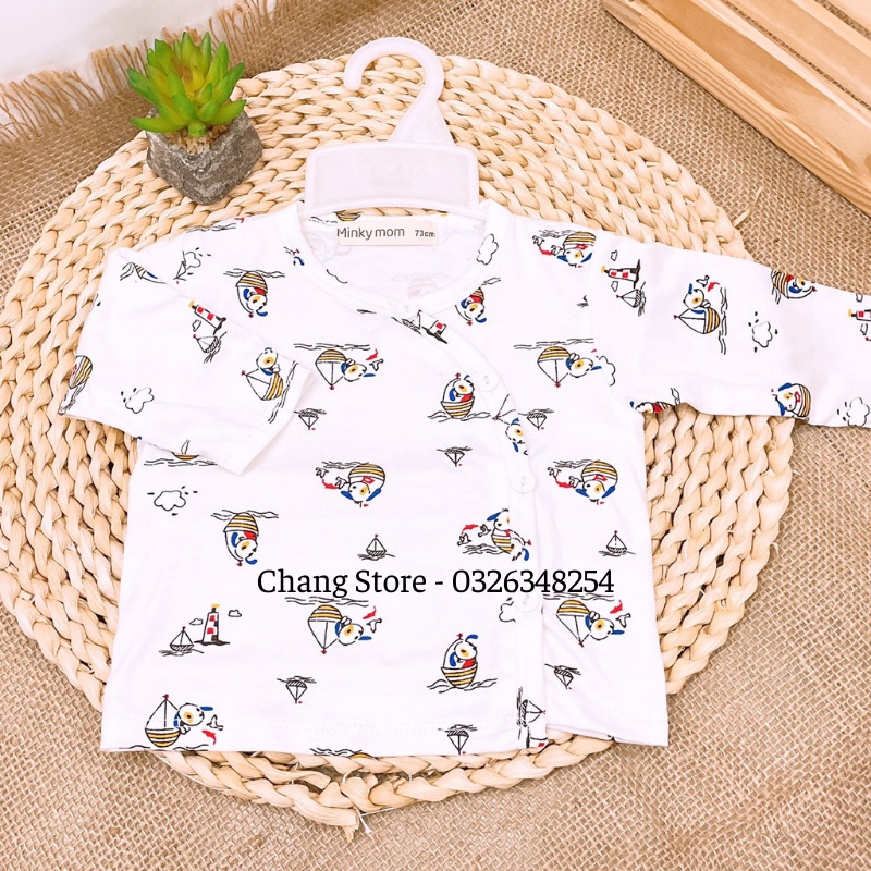 Áo Tay Dài/ Tay Ngắn Màu Trắng Vải Thun Lạnh Cao Cấp Minky Mom In Hình Động Vật Cho Bé Từ 3-6kg