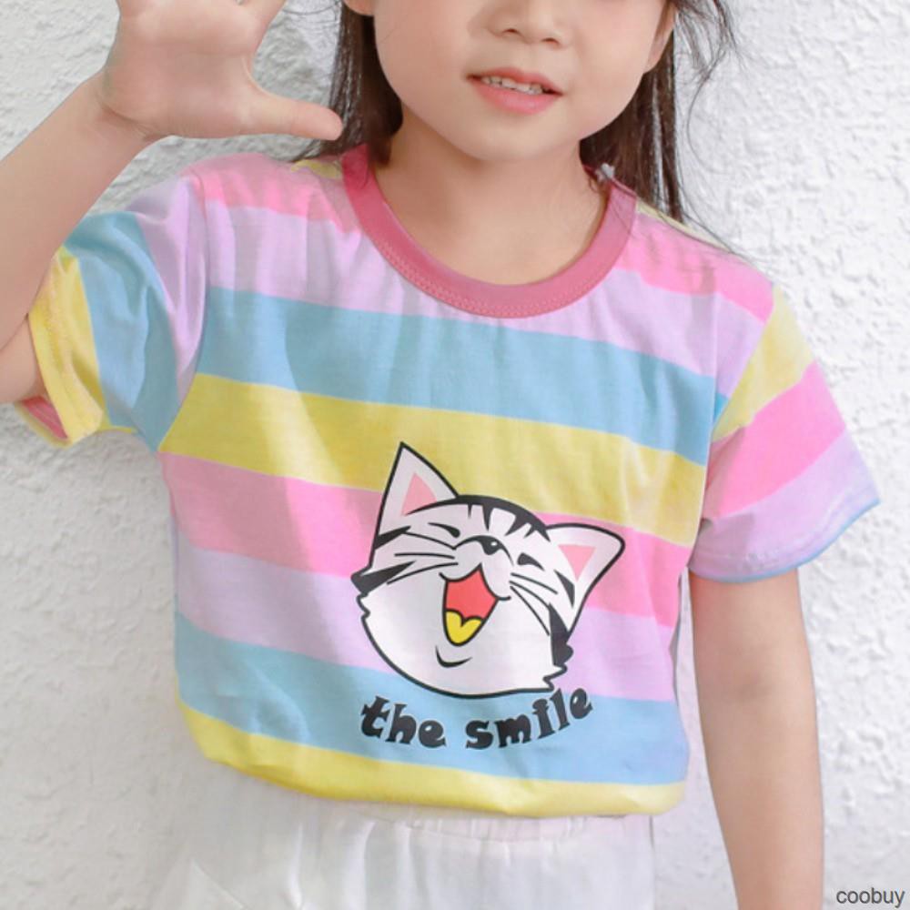 Áo thun tay ngắn cổ tròn hoạ tiết hoạt hình nhiều màu cho bé