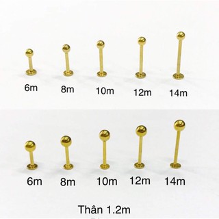 Khuyên môi màu vàng đầu bi tròn nhiều size