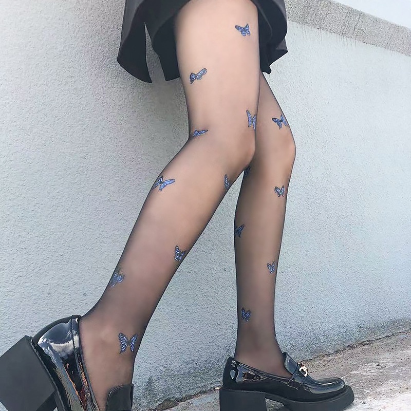 DUNEA Quần Tất Nữ In Hình Bướm Xanh