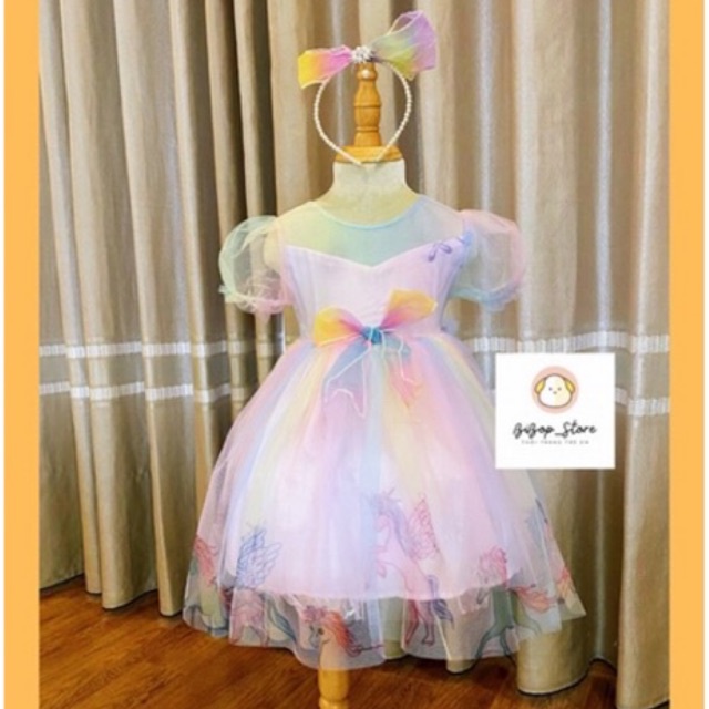 Váy công chúa cho bé/ Đầm công chúa cho bé hoạ tiết Pony bảy màu ‼️ Kèm bờm nơ xinh xắn‼️