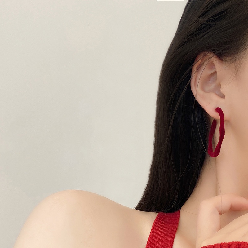 Bông Tai Hình Chữ C Bằng Vải Flannel Thời Trang