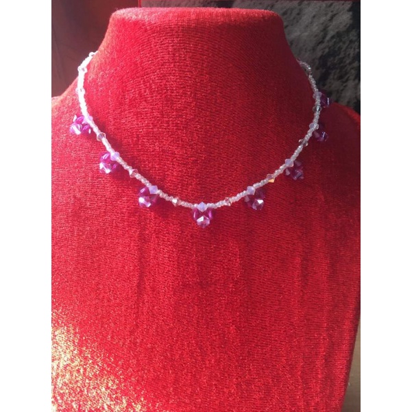 Vòng cổ Pha lê và hạt cườm, kiểu dáng choker, khóa điều chỉnh được ngắn dài