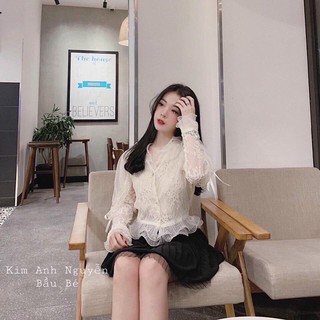 Chân váy xếp ly pha chân ren QC
