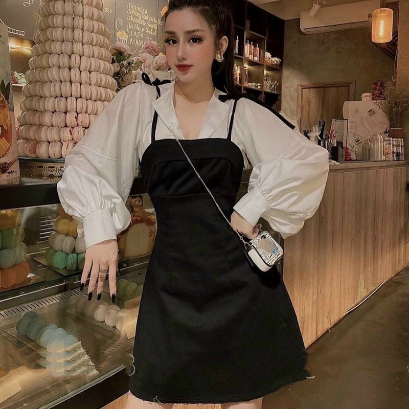 SET YẾM 2S ĐEN + SƠMI TRẮNG TAY PHỐI