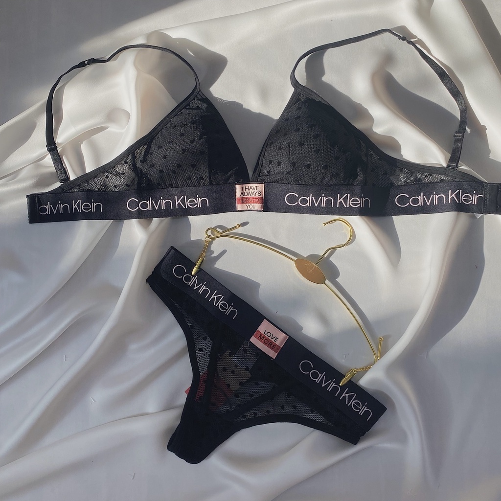 Bộ đồ lót CalvinKlein lưới chấm bi kèm sẵn mút có thể tháo rời - Set CK