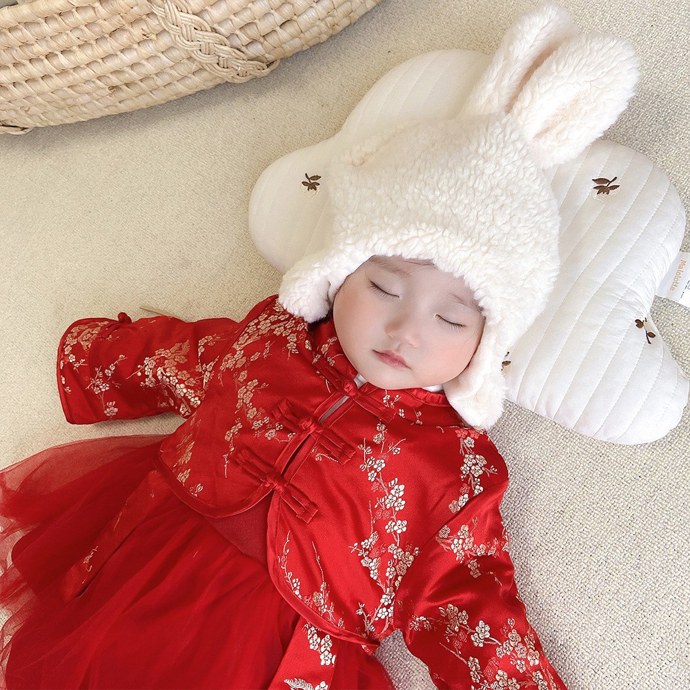 Đầm tết đỏ bé gái kiểu sườn xám thu đông