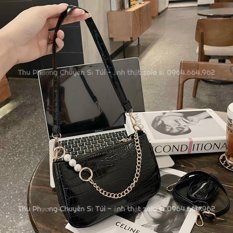 Túi đeo vai, kẹp nách 3 ngọc phối xích, kèm 2 dây đeo chất da đẹp cao cấp để vừa điện thoại