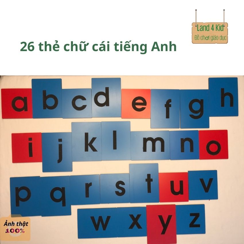 Đồ chơi giáo dục sớm - giáo cụ Montessori cho bé từ 3 đến 6 tuổi - Bộ thẻ chữ nhám in thường song ngữ MR7 Land4Kid