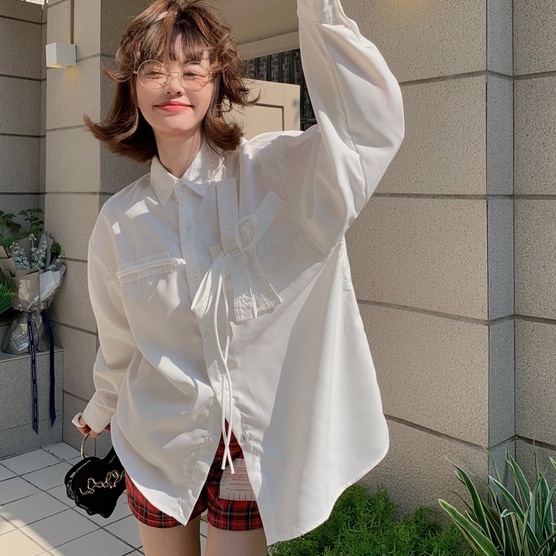 ZHELIHANGFEI Áo Sơ Mi Nữ Tay Dài Có Gắn Nơ Theo Phong Cách Ngọt Ngào Dễ Phối Đồ