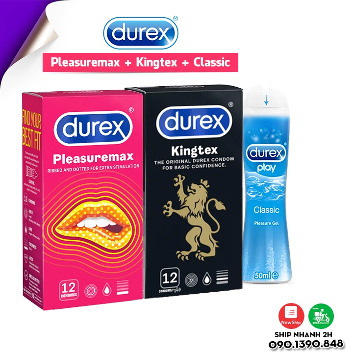 Bộ 3 Bcs Durex Pleasuremax Cực Khoái, Kingtex Siêu Mỏng Ôm Sát và Gel Bôi Trơn Durex Classic Khởi Động, Giữ Lửa Cuộc Yêu
