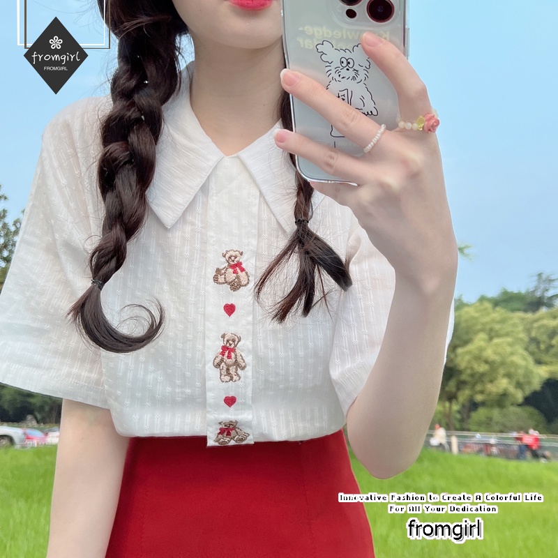 Áo Sơ Mi Ngắn Tay Họa Tiết Trái Tim Phong Cách Cổ Điển Dành Cho Nữ