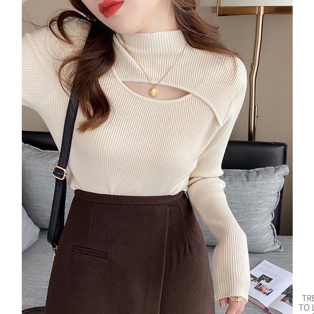 Áo sweater Dệt Kim Cổ Lọ Dáng Ôm Phong Cách Hàn Quốc Thời Trang Cho Nữ