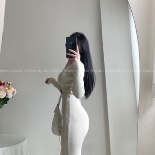 Đầm len ôm body xẻ đùi khoét eo-2016