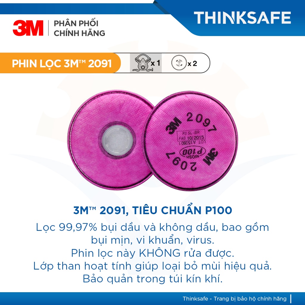 Mặt nạ phòng độc 3M 6200/2097 chuyên phòng dịch, chống giọt bắn, lọc bụi mịn pm2.5, khói hàn, xịt sơn - THINKSAFE