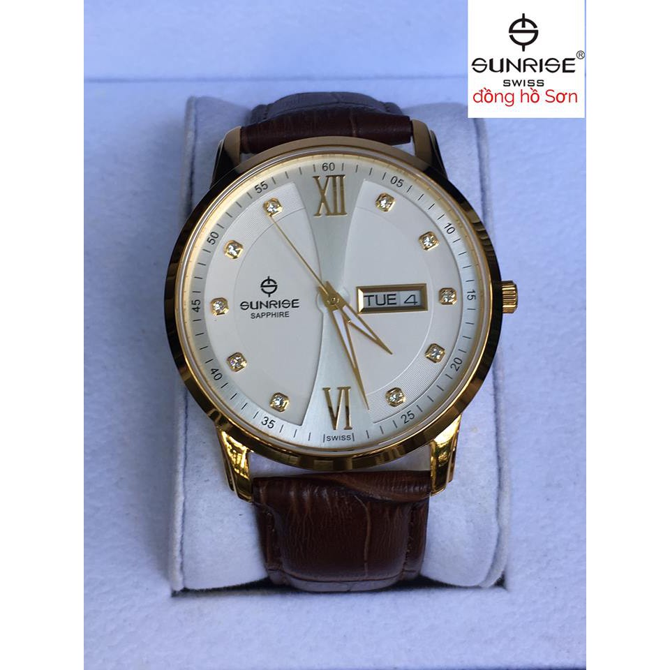 Đồng hồ nam Sunrise 1129PA dây da chính hãng full hộp thẻ.