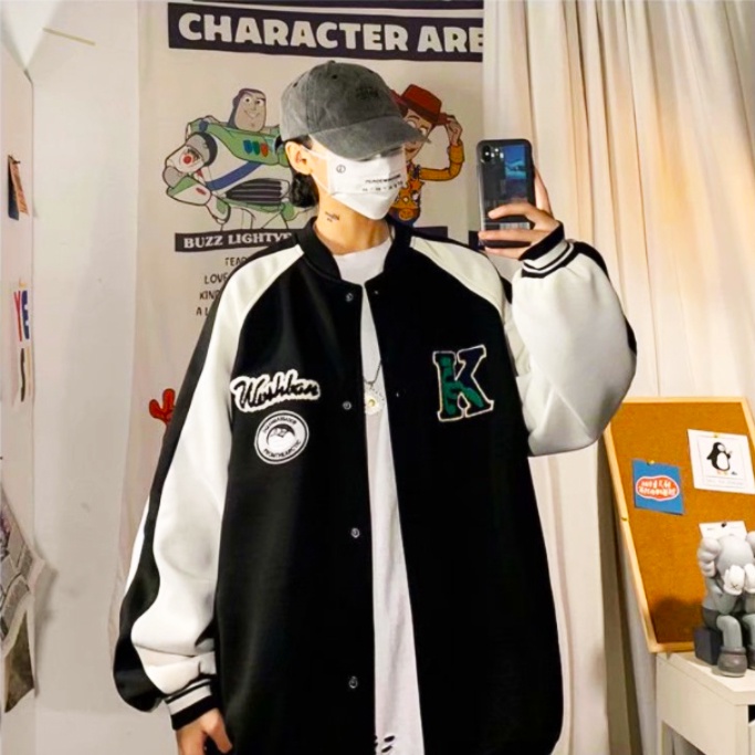 Áo khoác bomber 2 lớp kẻ sọc áo khoác gió 2 lớp phong cách Hàn Quốc áo khoác varsity jacket thời trang áo khoác bóng chày nam from rộng áo choàng